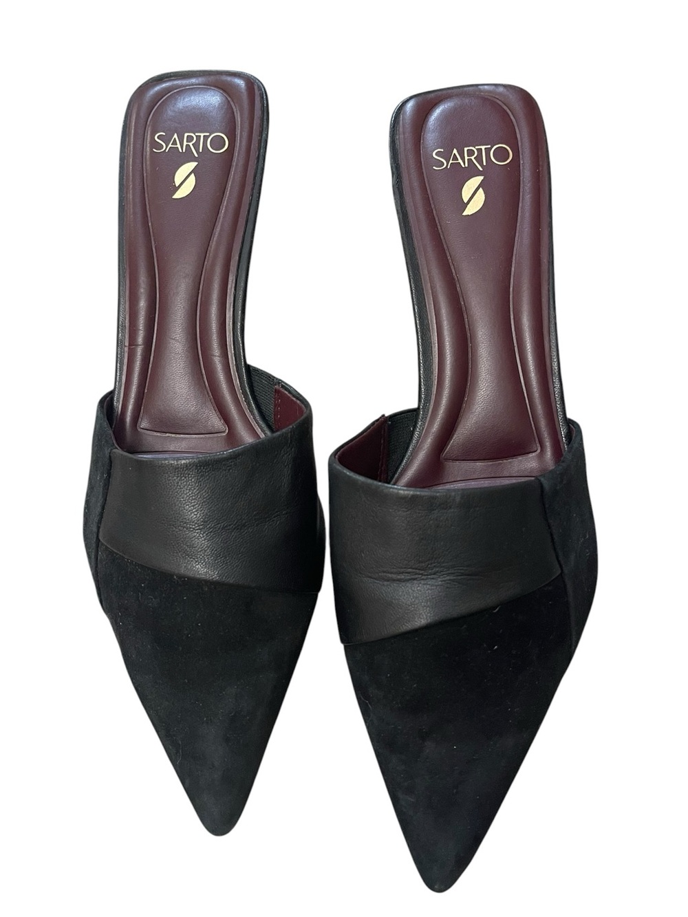 SARTO By Franco Sarto Leather Suede Pointed Toe Mule Kitten Heels Minimalist